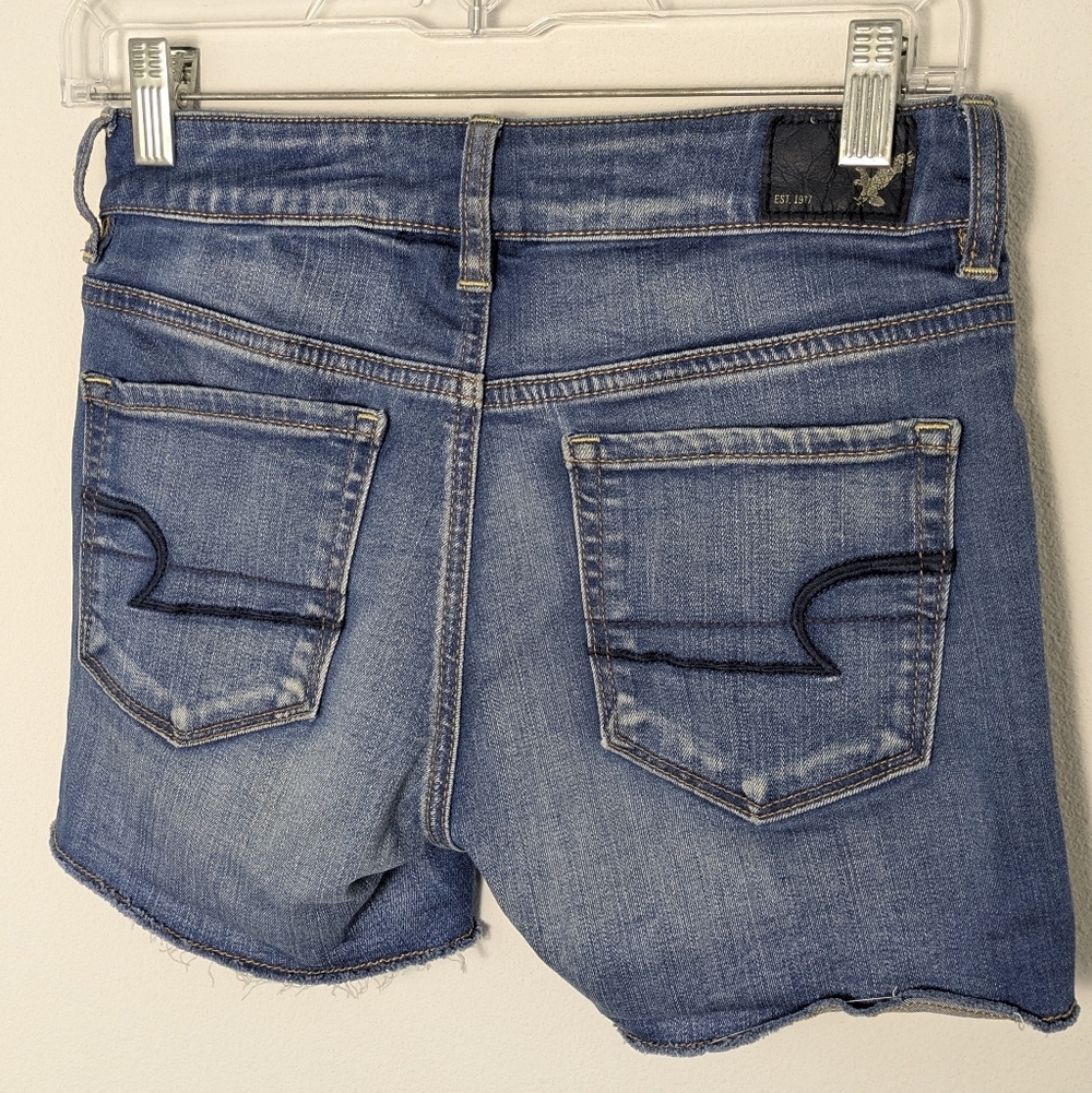 American Eagle Denim Shorts 0 Wash Blue Distressed Stretch Cuffed Women Hi Rise